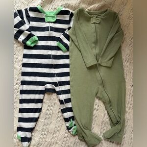Falls Creek Striped Navy & White Footie and Carters Olive Green Knit One-Piece
